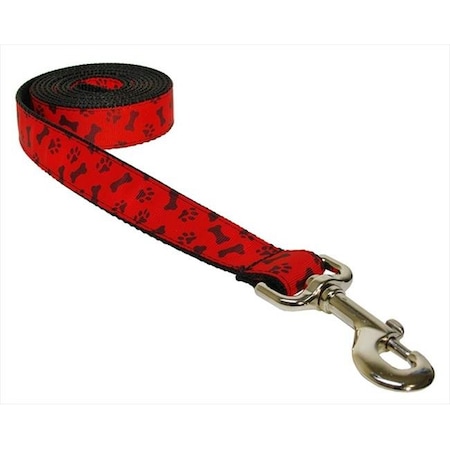 Sassy Dog Wear PAWS-BONES-POPPY2-L 4 Ft. Paws & Bones-Poppy Dog Leash; Red - Small